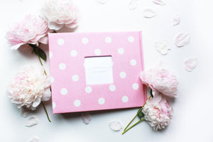 Baby Pink Polka Dot Modern Baby Book - Our Story Paper Co.