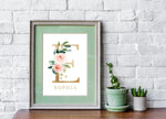 Customized Alphabet Nursery Print with Watercolor Florals - Our Story Paper Co.
