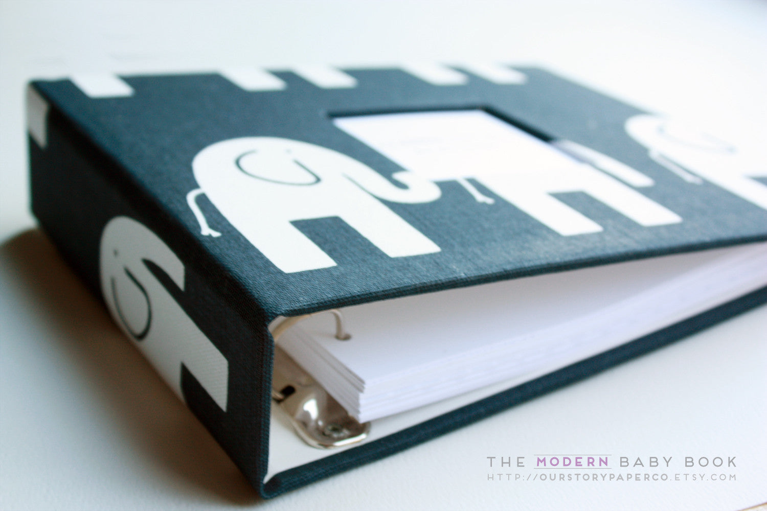 Navy Elephant Modern Baby Book - Our Story Paper Co.