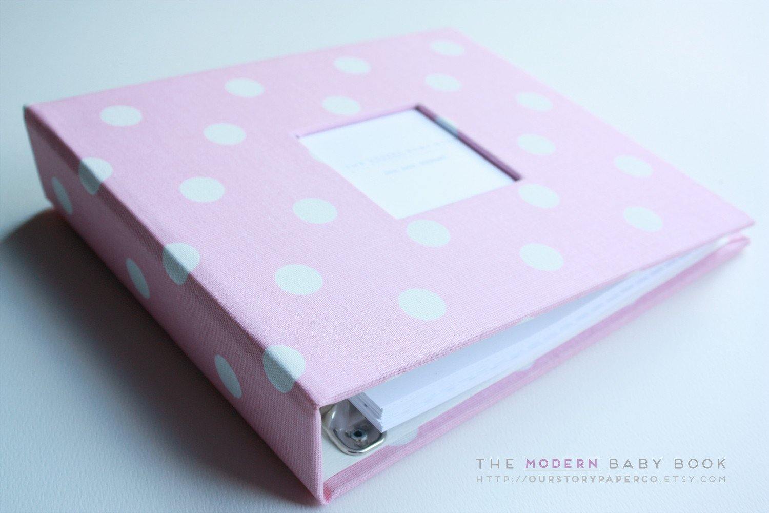 Baby Pink Polka Dot Modern Baby Book - Our Story Paper Co.
