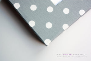 Gray Polka Dot Modern Baby Book - Our Story Paper Co.