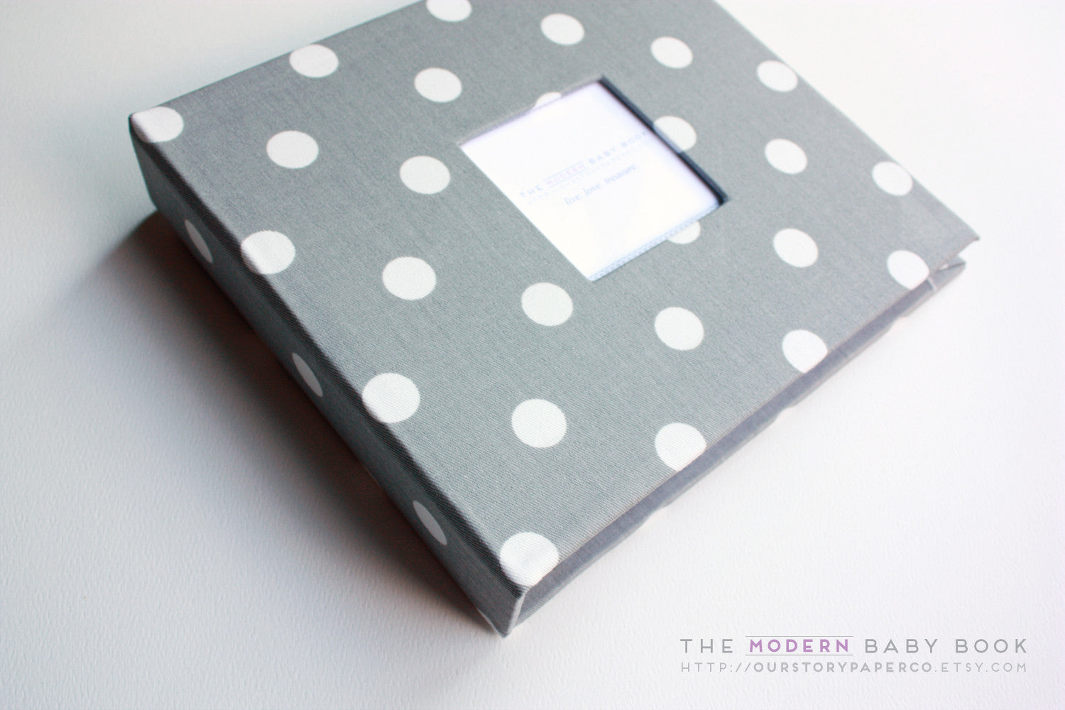 Gray Polka Dot Modern Baby Book - Our Story Paper Co.