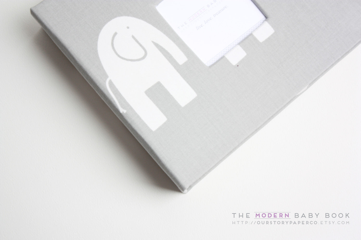 Gray Elephant Modern Baby Book - Our Story Paper Co.