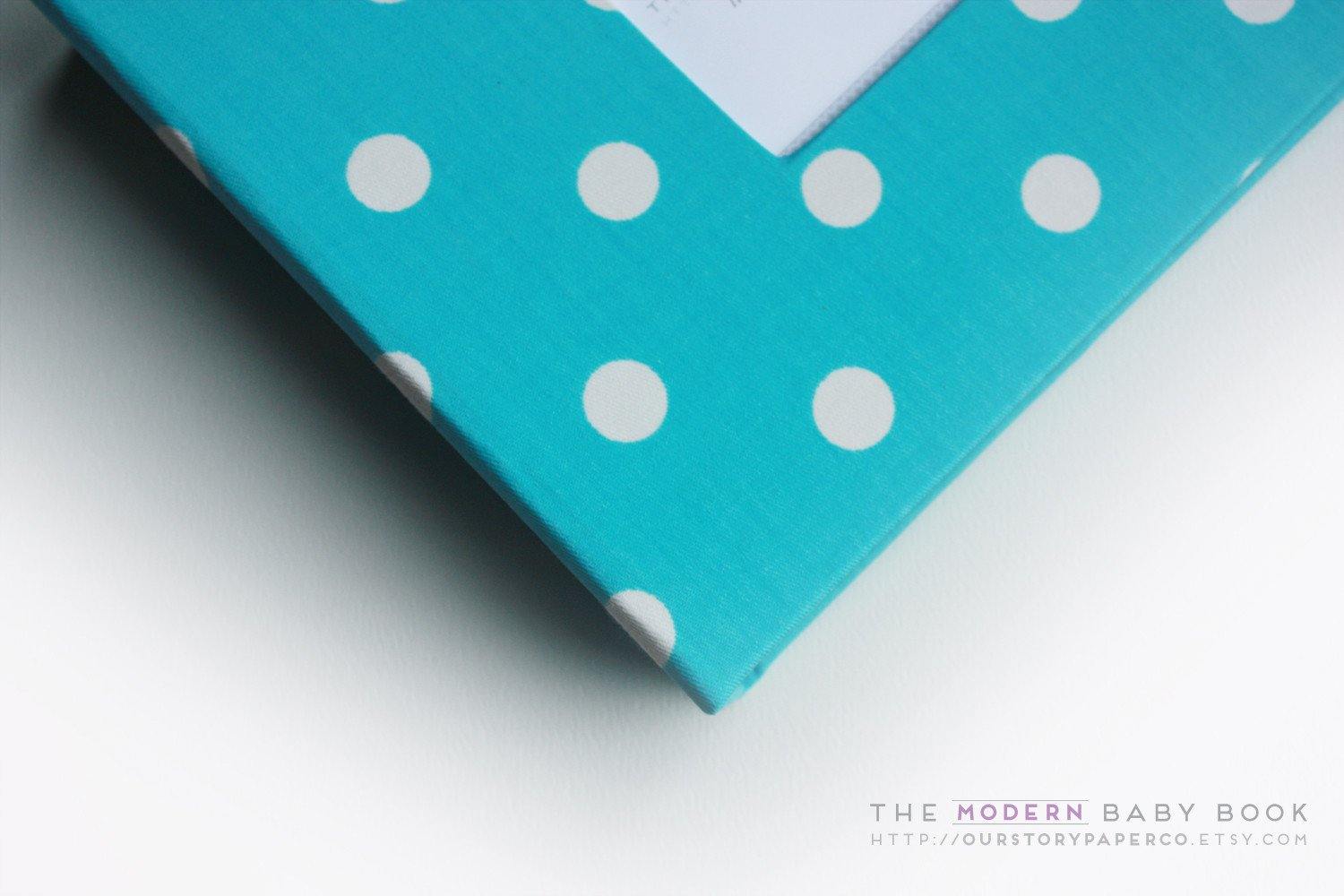 Aqua Polka Dot Modern Baby Book - Our Story Paper Co.