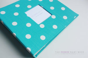 Aqua Polka Dot Modern Baby Book - Our Story Paper Co.