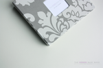 Gray Floral Damask Modern Baby Book - Our Story Paper Co.