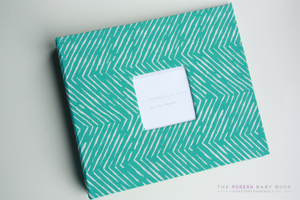 Aqua Teal Zebra Lines Modern Baby Book - Our Story Paper Co.