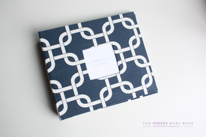 Navy Chainlink Modern Baby Book - Our Story Paper Co.