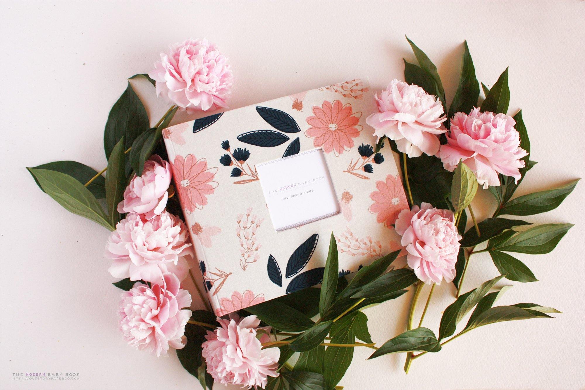 Sparkle Cream Floral Rose Gold Modern Baby Book - Our Story Paper Co.