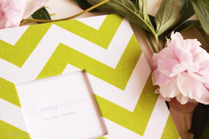 Mustard Green Chevron Modern Baby Book - Our Story Paper Co.