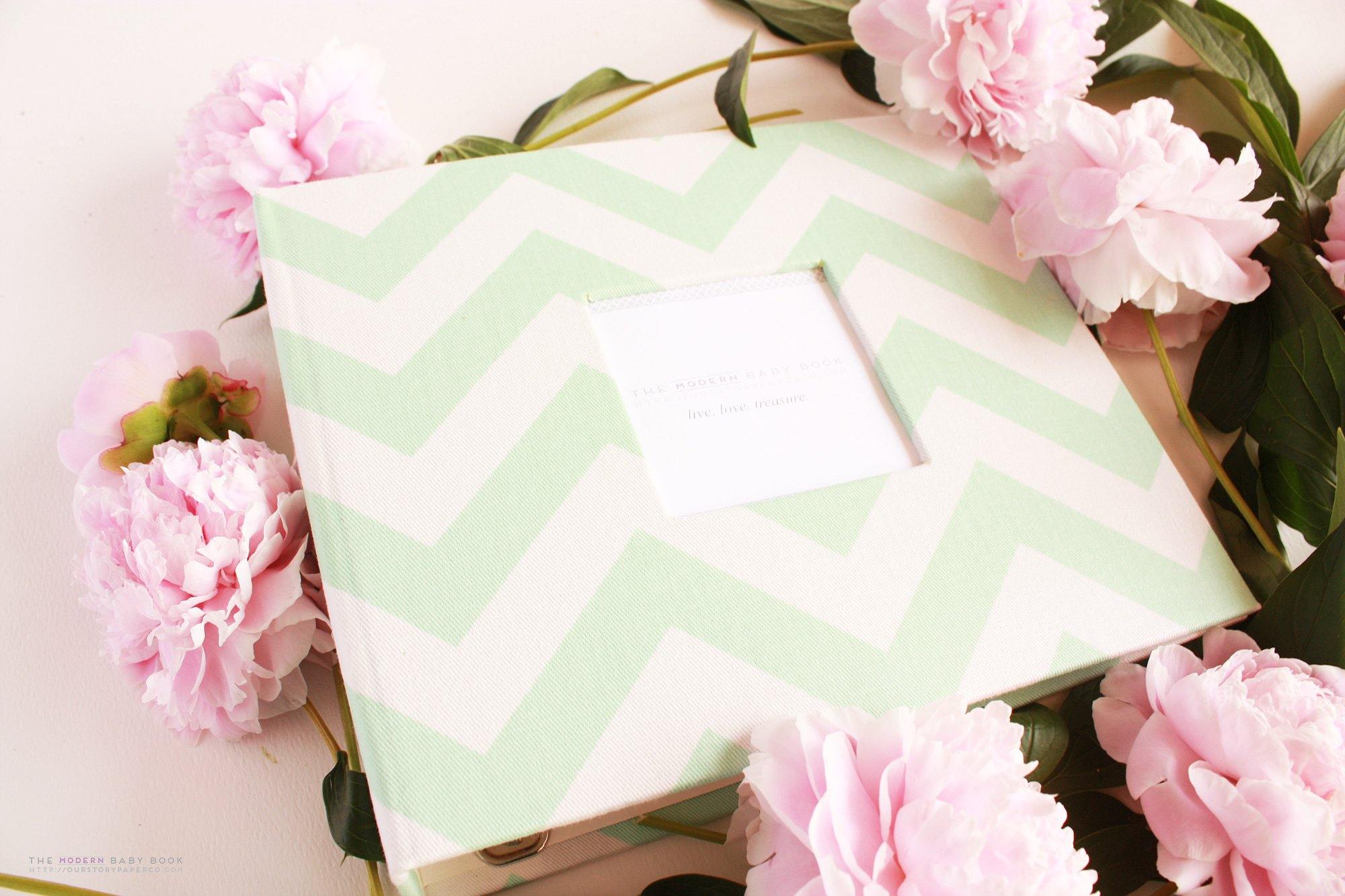 Mint Green Chevron Modern Baby Book - Our Story Paper Co.