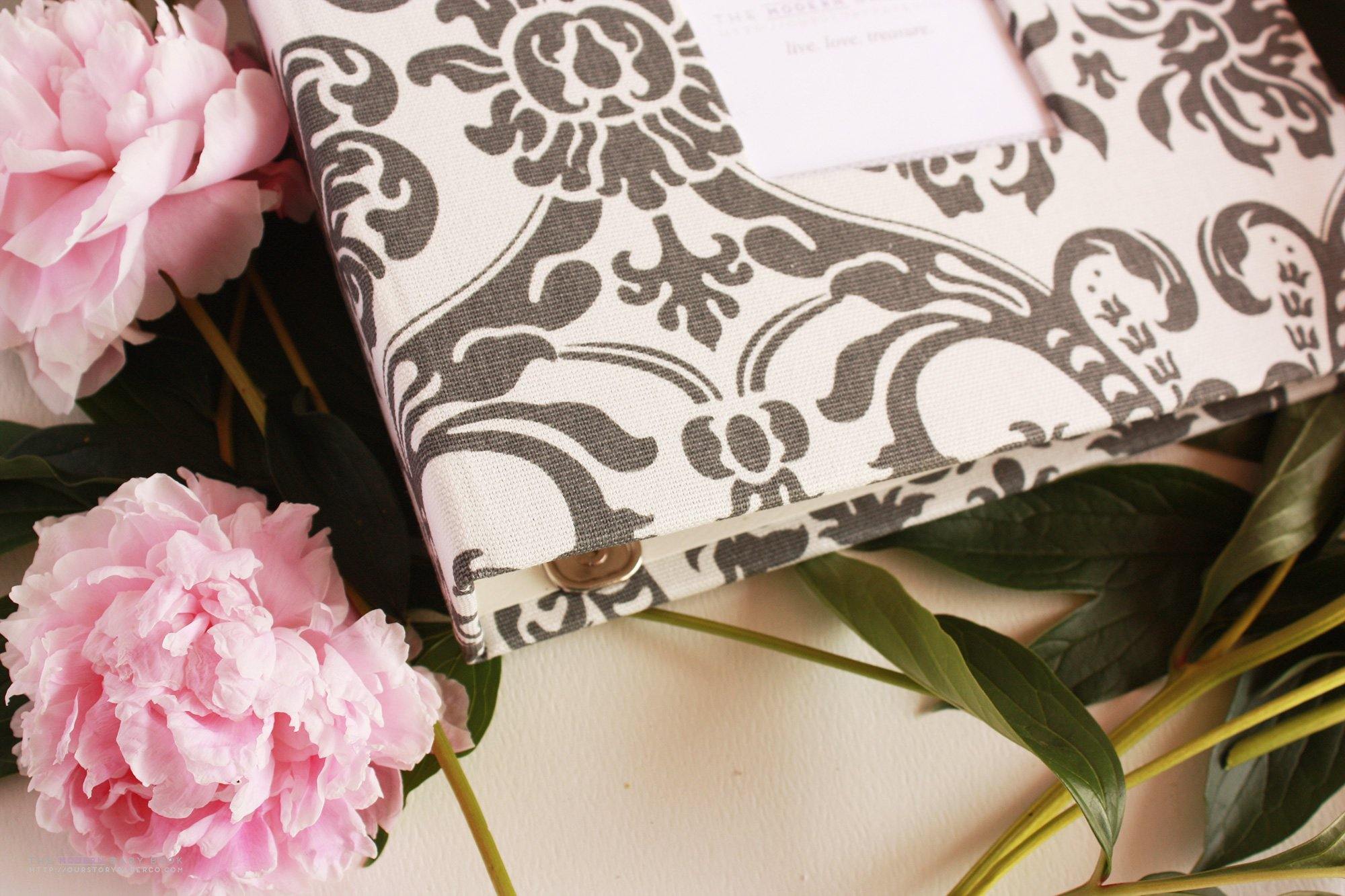 Charcoal Damask Modern Baby Book - Our Story Paper Co.