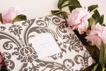 Charcoal Damask Modern Baby Book - Our Story Paper Co.