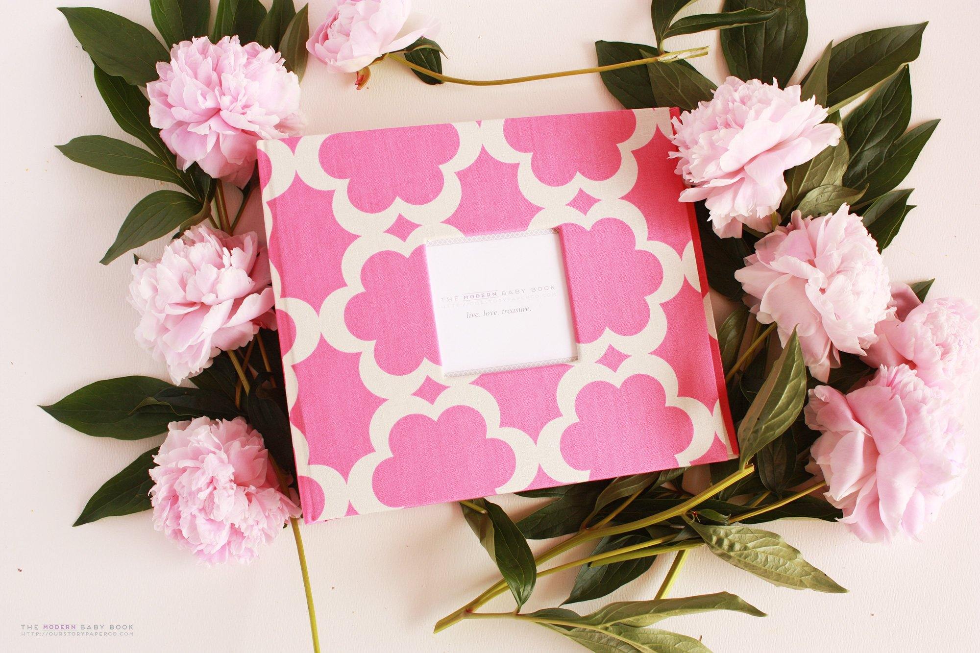 Pink Lattice Modern Baby Book - Our Story Paper Co.