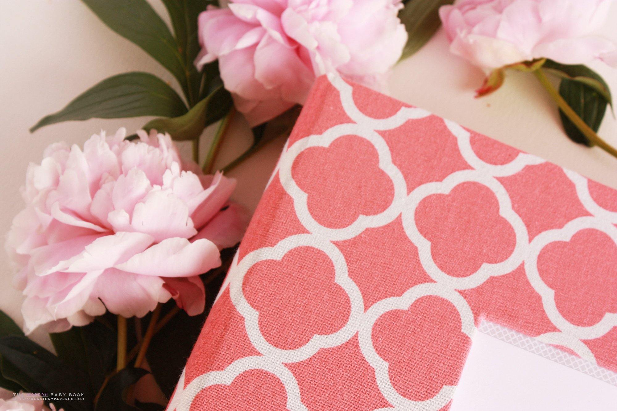 Coral Lattice Modern Baby Book - Our Story Paper Co.