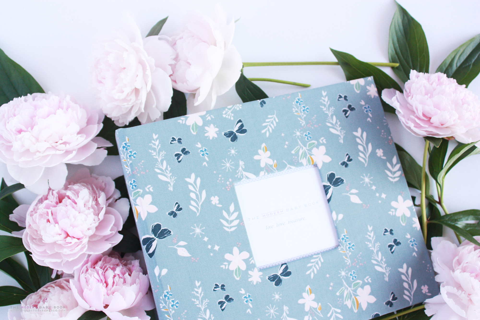 Grey Floral Blossom Modern Baby Book - Our Story Paper Co.