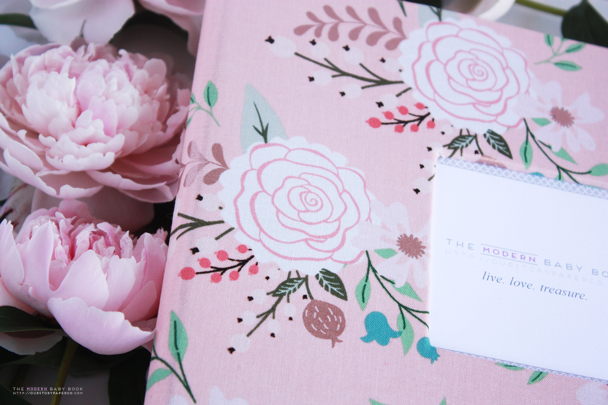 Pink Peonies Modern Baby Book - Our Story Paper Co.