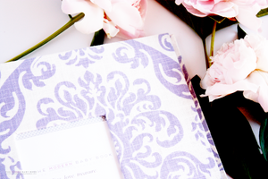 Lavender Damask Modern Baby Book - Our Story Paper Co.