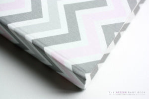 Baby Pink and Gray Chevron Modern Baby Book - Our Story Paper Co.