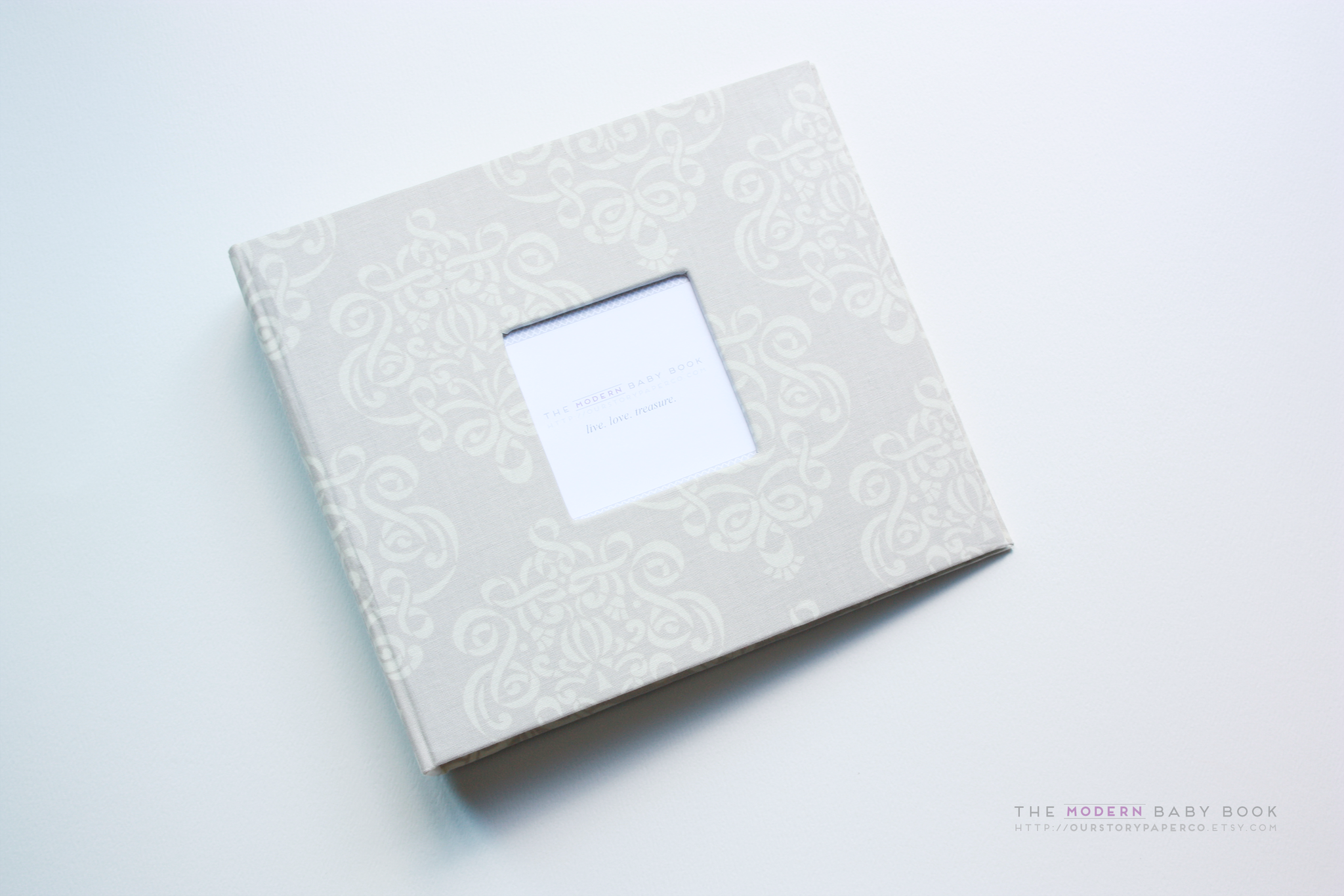 Natural Beige Swirls Modern Baby Book - Our Story Paper Co.