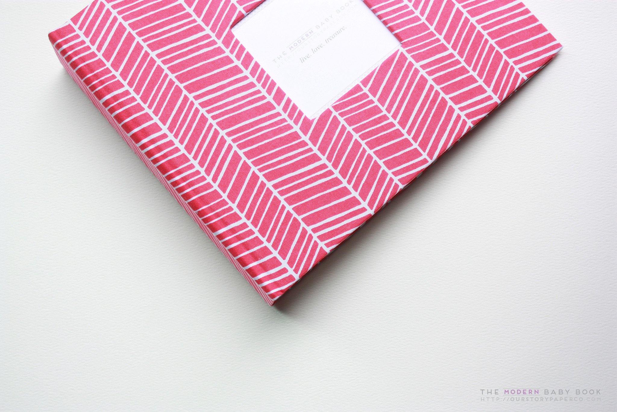 Fuscia Pink Herringbone Modern Baby Book - Our Story Paper Co.