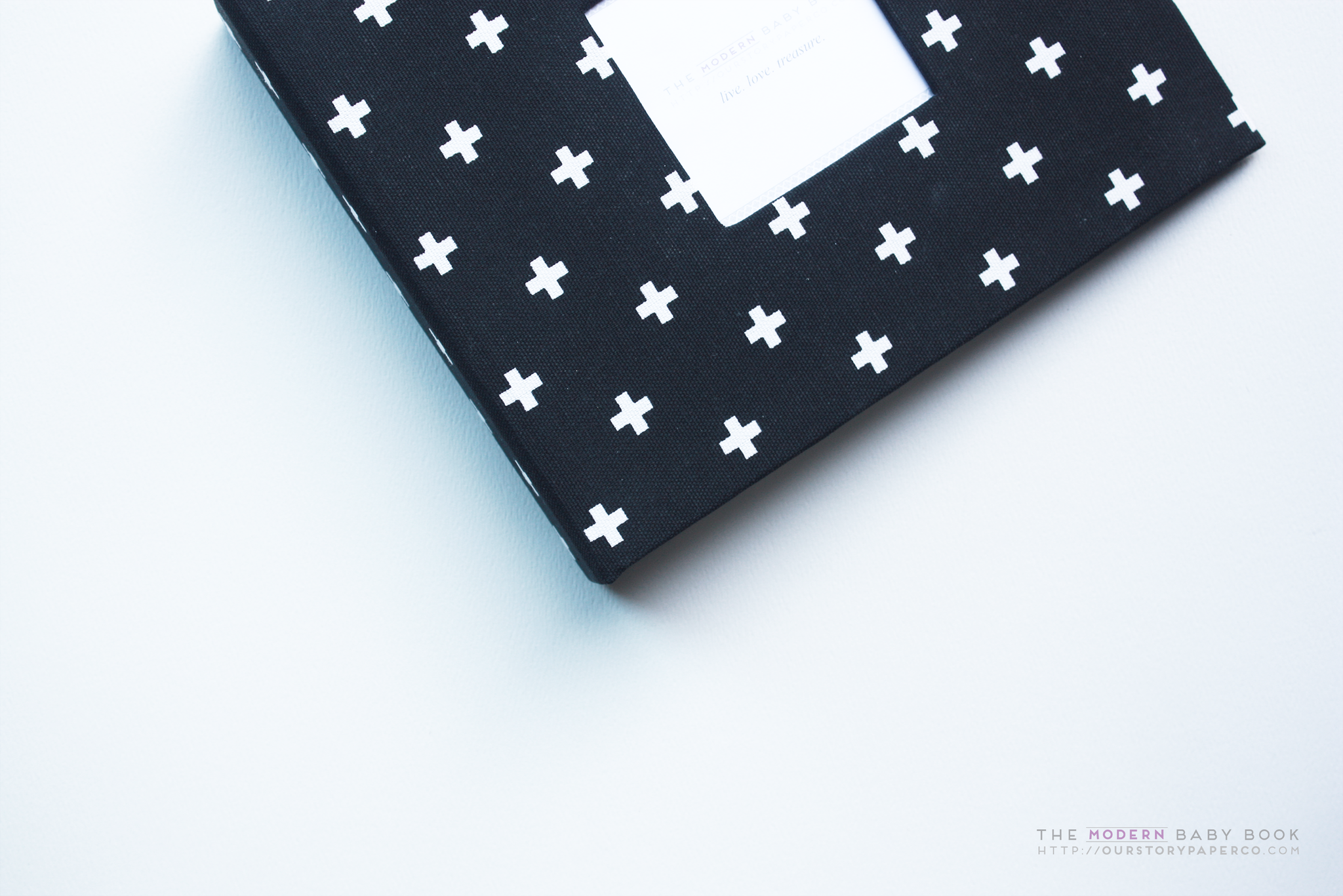 Black and White Mini Crosses Modern Baby Book - Our Story Paper Co.
