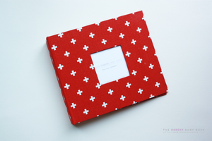 Red and White Mini Crosses Modern Baby Book - Our Story Paper Co.