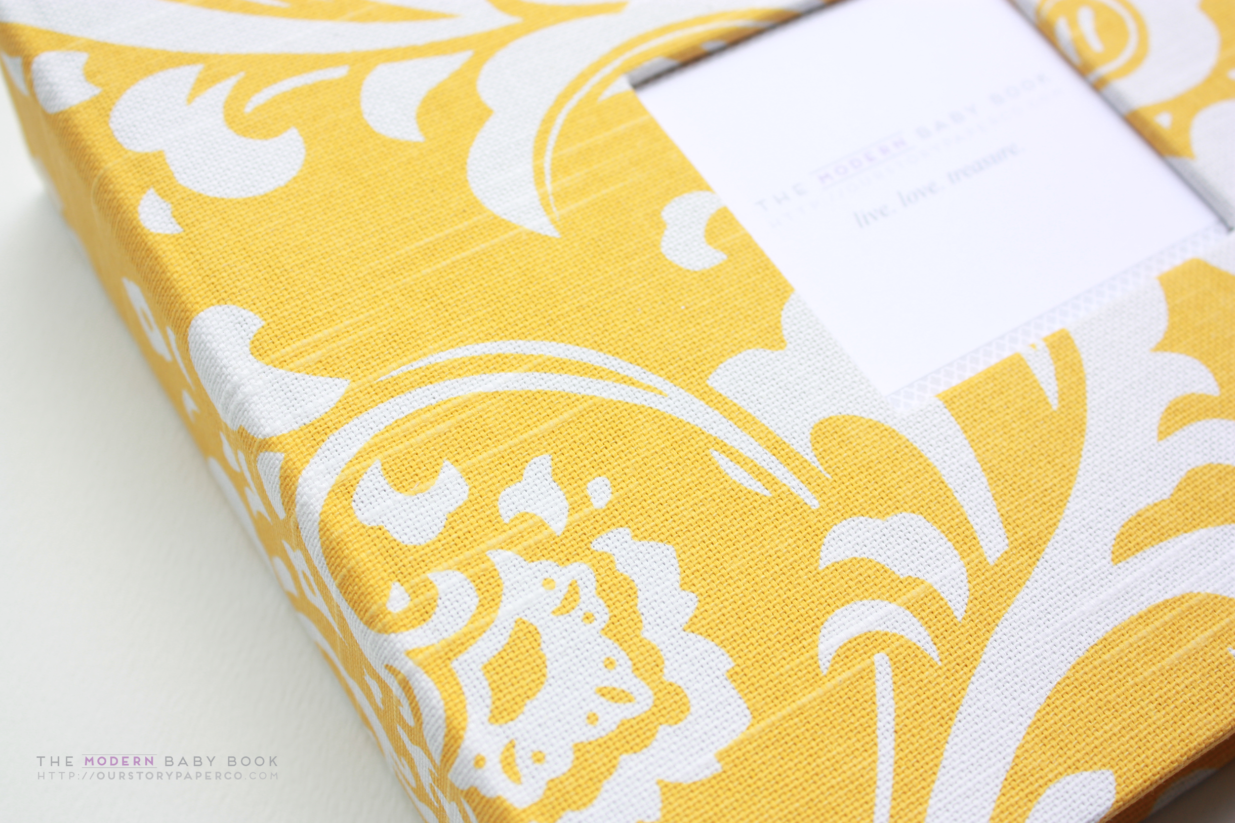 Yellow Damask Modern Baby Book - Our Story Paper Co.