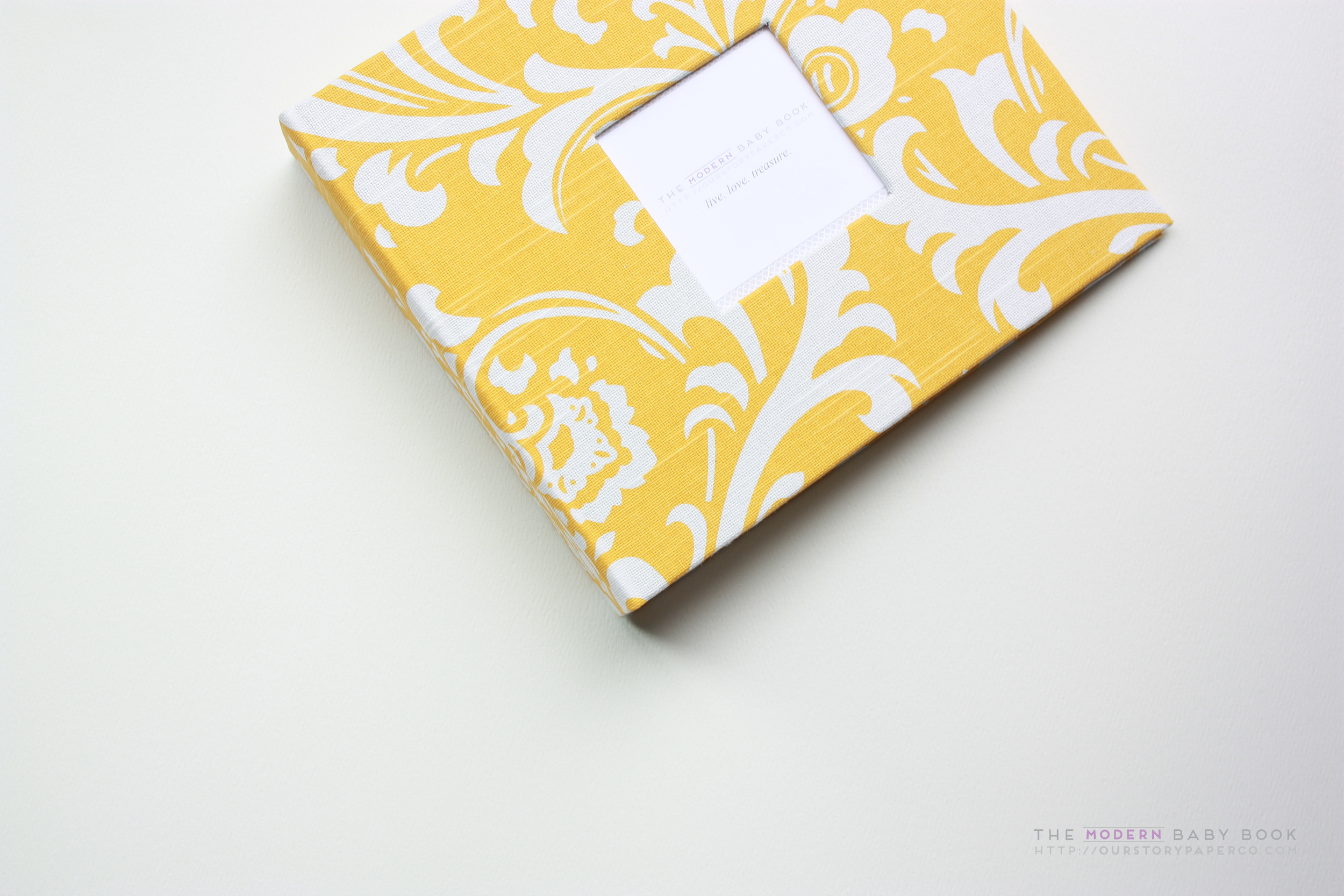 Yellow Damask Modern Baby Book - Our Story Paper Co.
