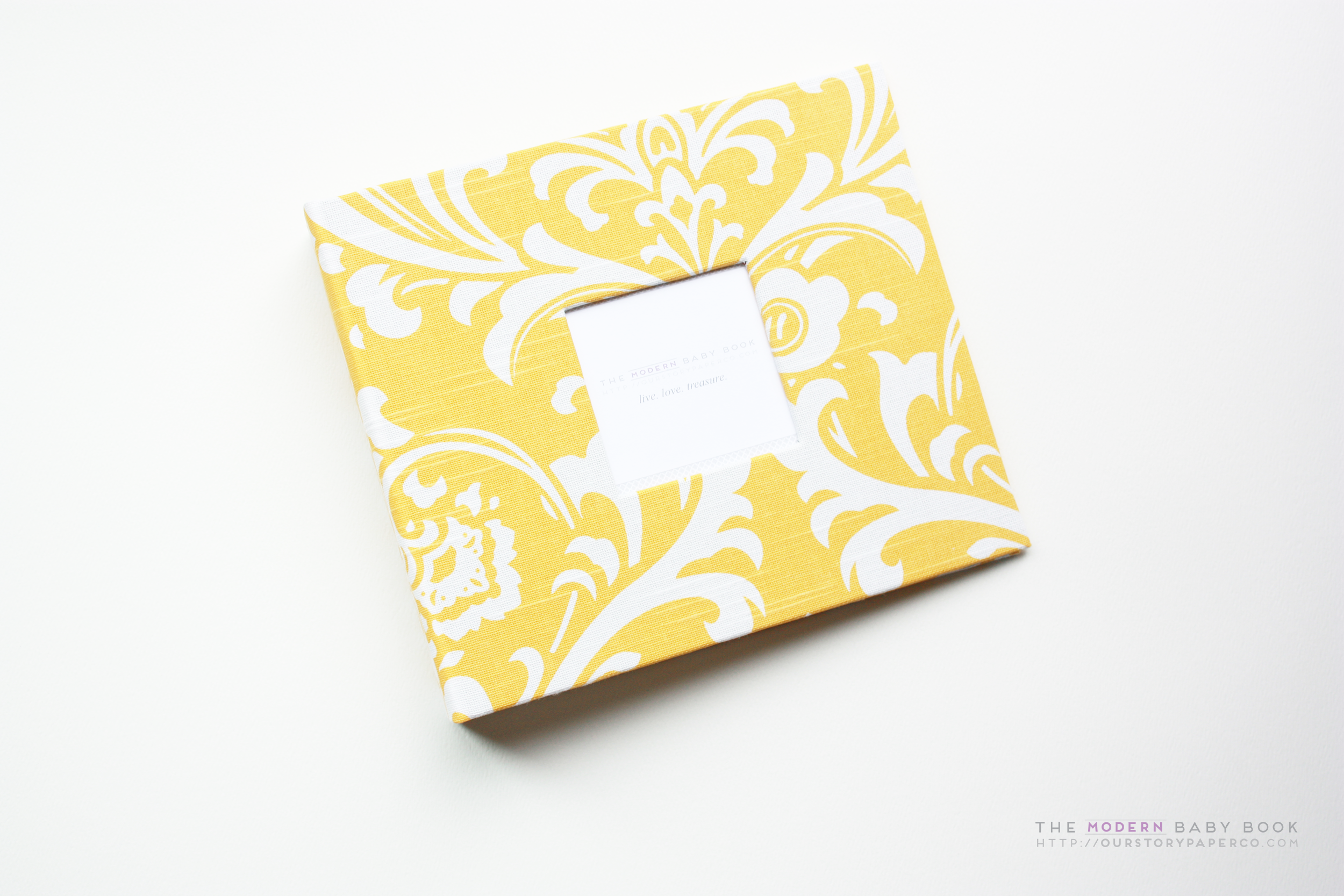 Yellow Damask Modern Baby Book - Our Story Paper Co.