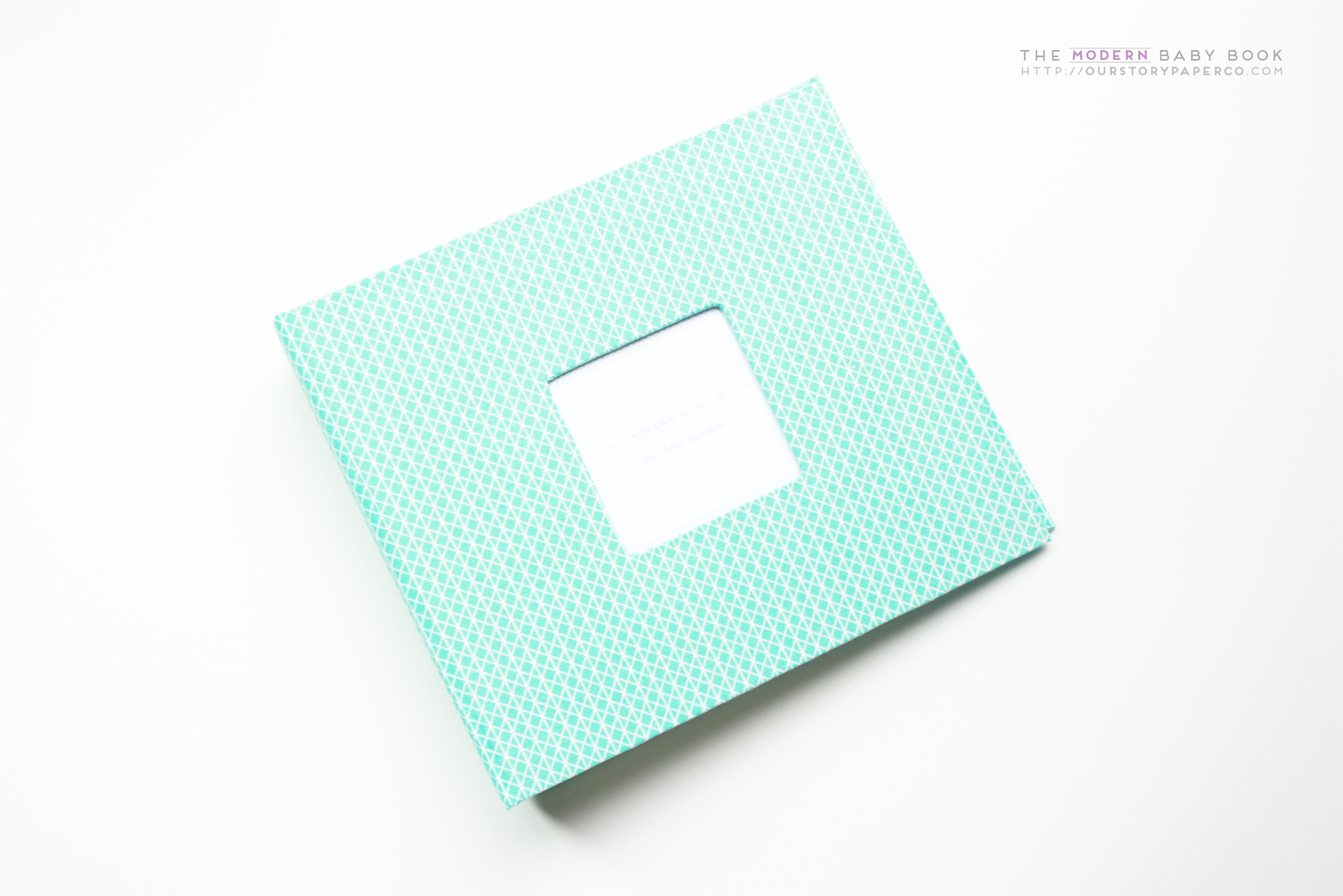Mint Green Diamond Cross  Modern Baby Book - Our Story Paper Co.