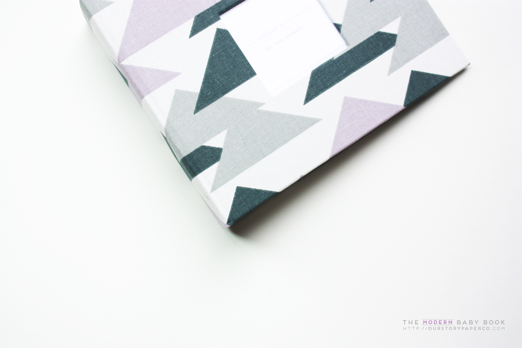 Purple and Grey Triangles Modern Baby Book - Our Story Paper Co.