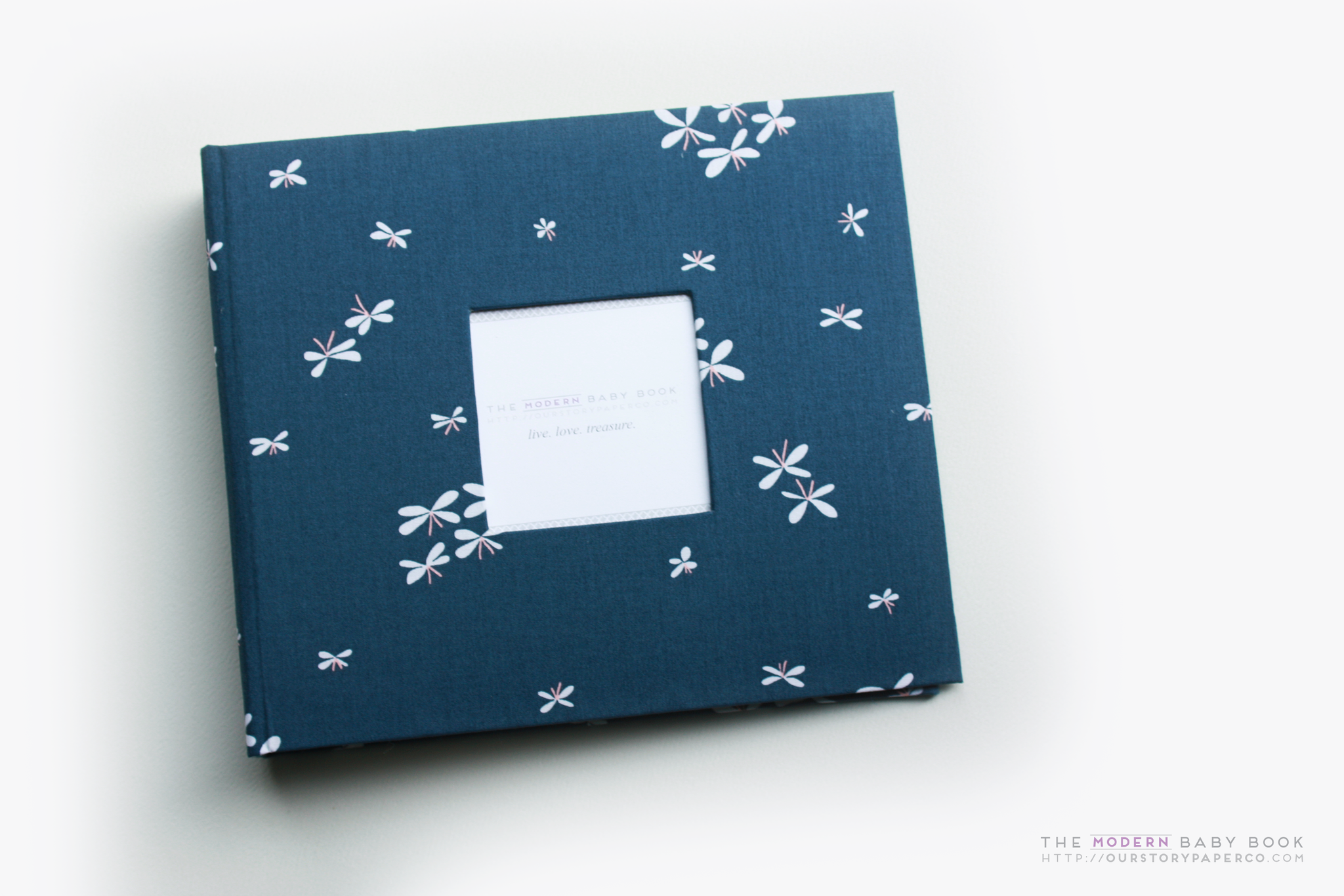 Navy Dragonfly Modern Baby Book - Our Story Paper Co.