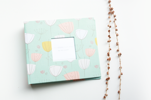 Mint and Coral Whimsical Dandelions Modern Baby Book - Our Story Paper Co.