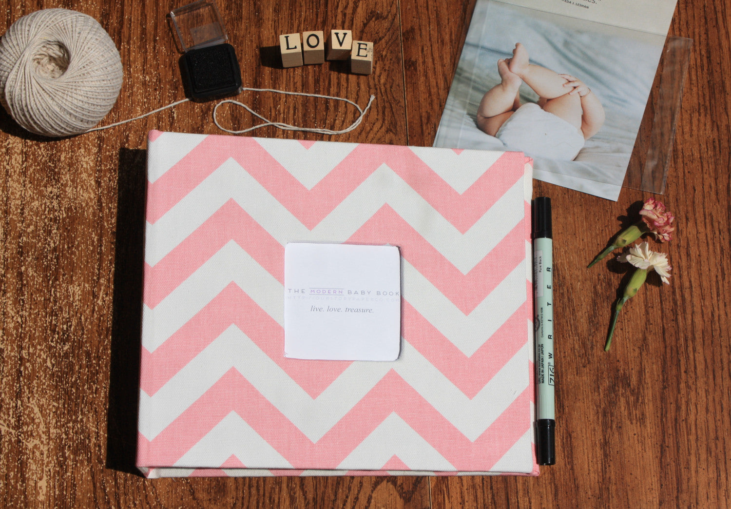 Pink Chevron Modern Baby Book - Our Story Paper Co.