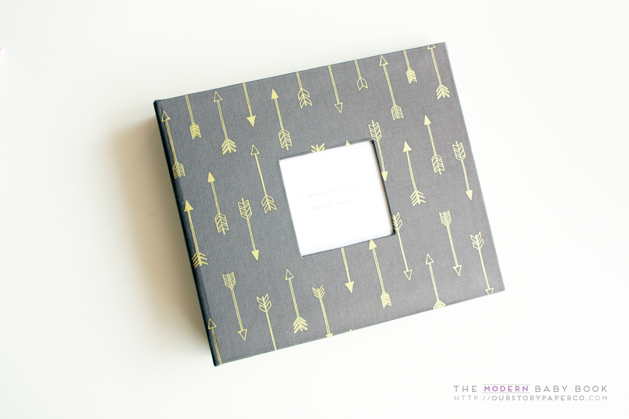 Carbon Gray Gold Arrow Modern Baby Book - Our Story Paper Co.