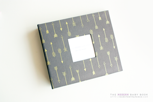 Carbon Gray Gold Arrow Modern Baby Book - Our Story Paper Co.