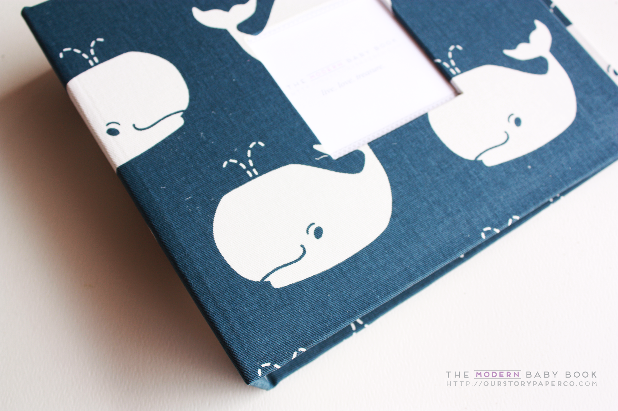 Navy Whale Modern Baby Book - Our Story Paper Co.