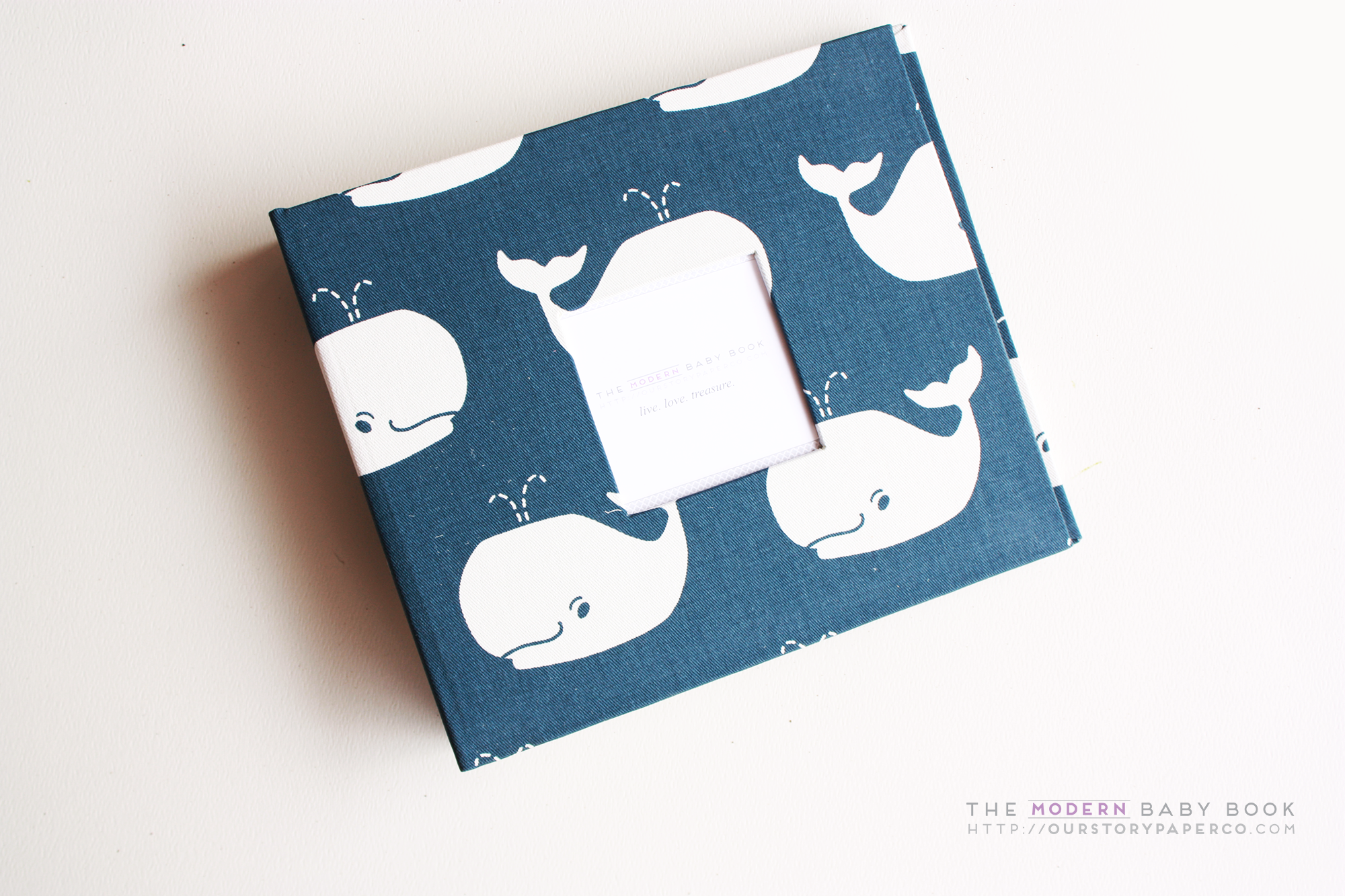 Navy Whale Modern Baby Book - Our Story Paper Co.
