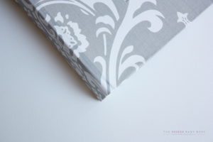 Gray Damask Modern Baby Book - Our Story Paper Co.