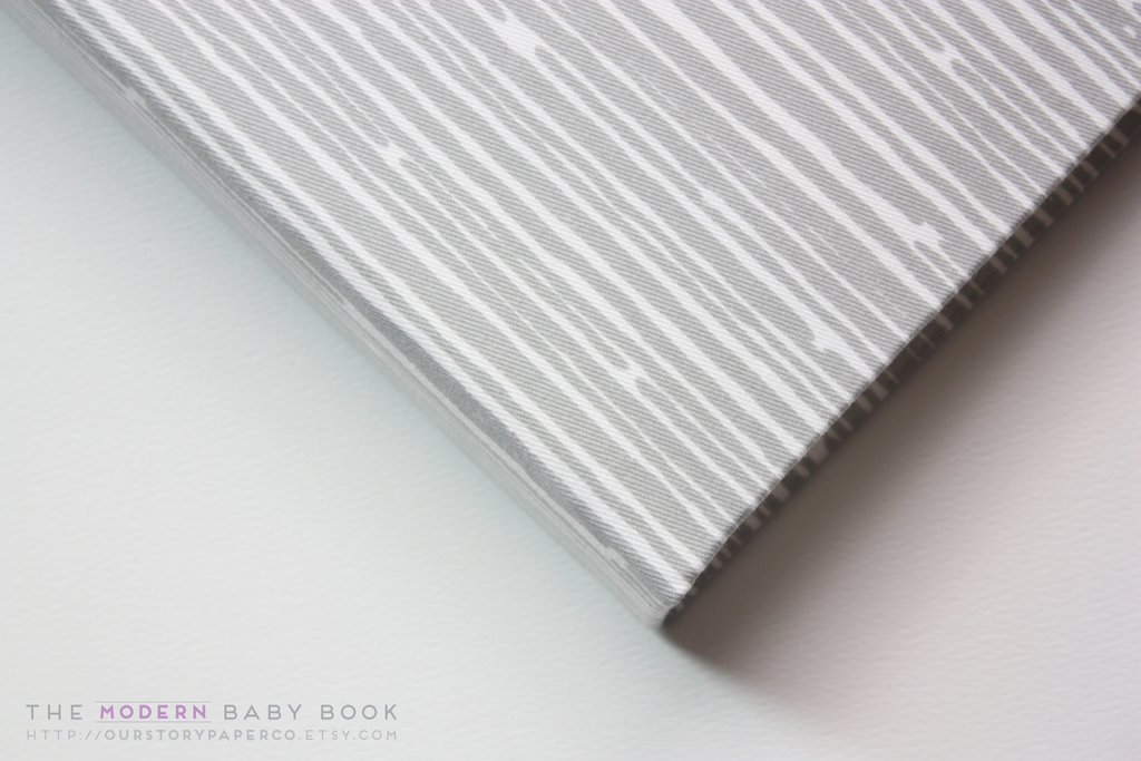 Gray and White Lines Modern Baby Book - Our Story Paper Co.