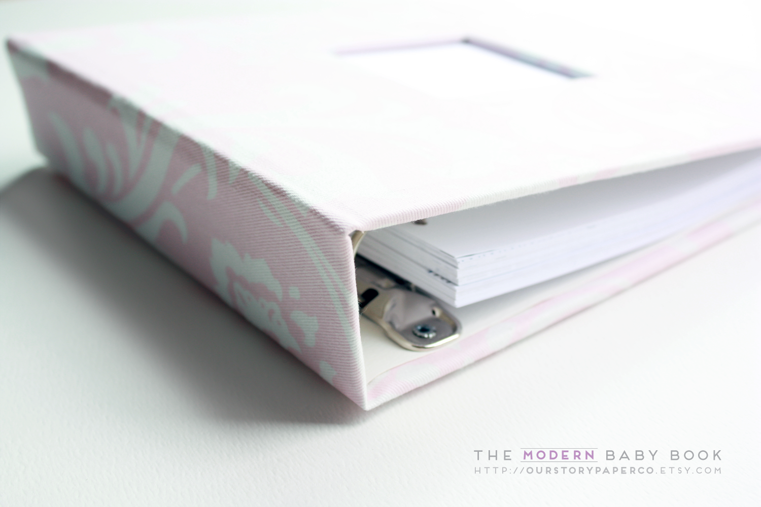 Baby Pink Damask Modern Baby Book - Our Story Paper Co.