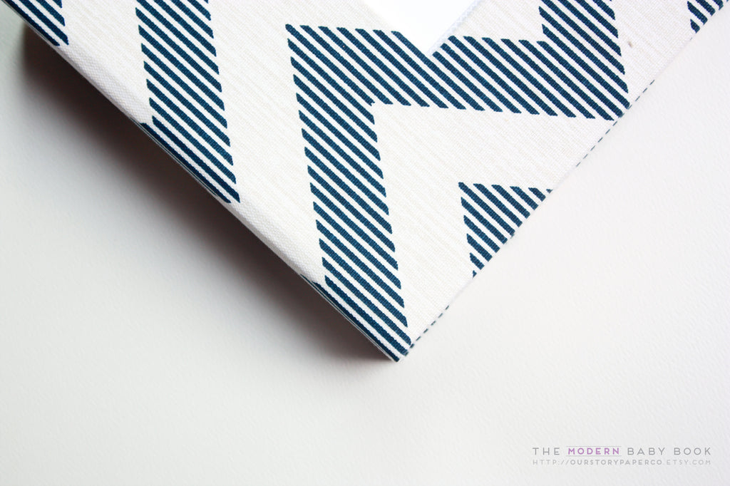 Navy Chevy Chevron Modern Baby Book - Our Story Paper Co.