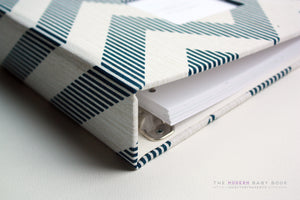Navy Chevy Chevron Modern Baby Book - Our Story Paper Co.