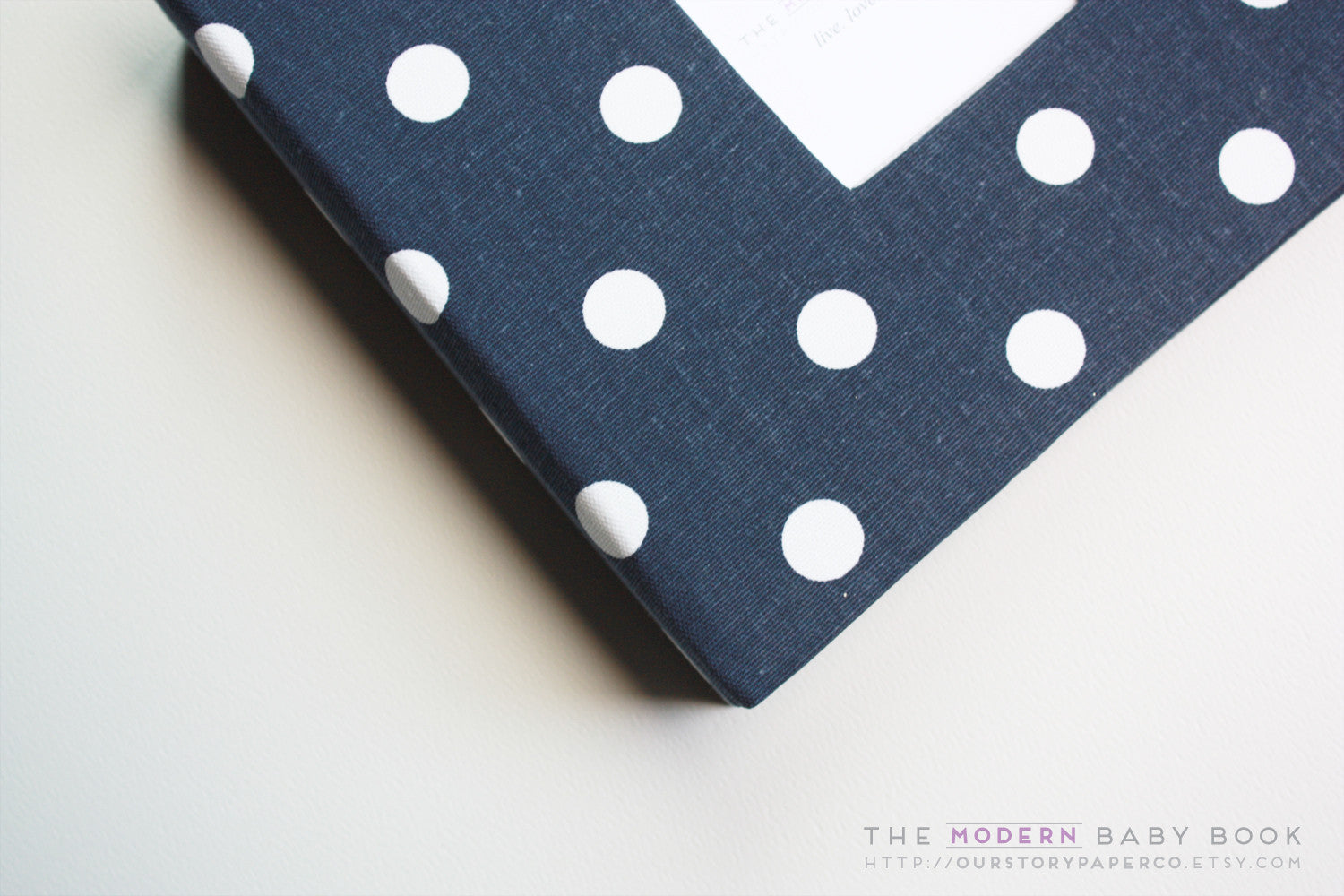 Navy Polka Dot Modern Baby Book - Our Story Paper Co.