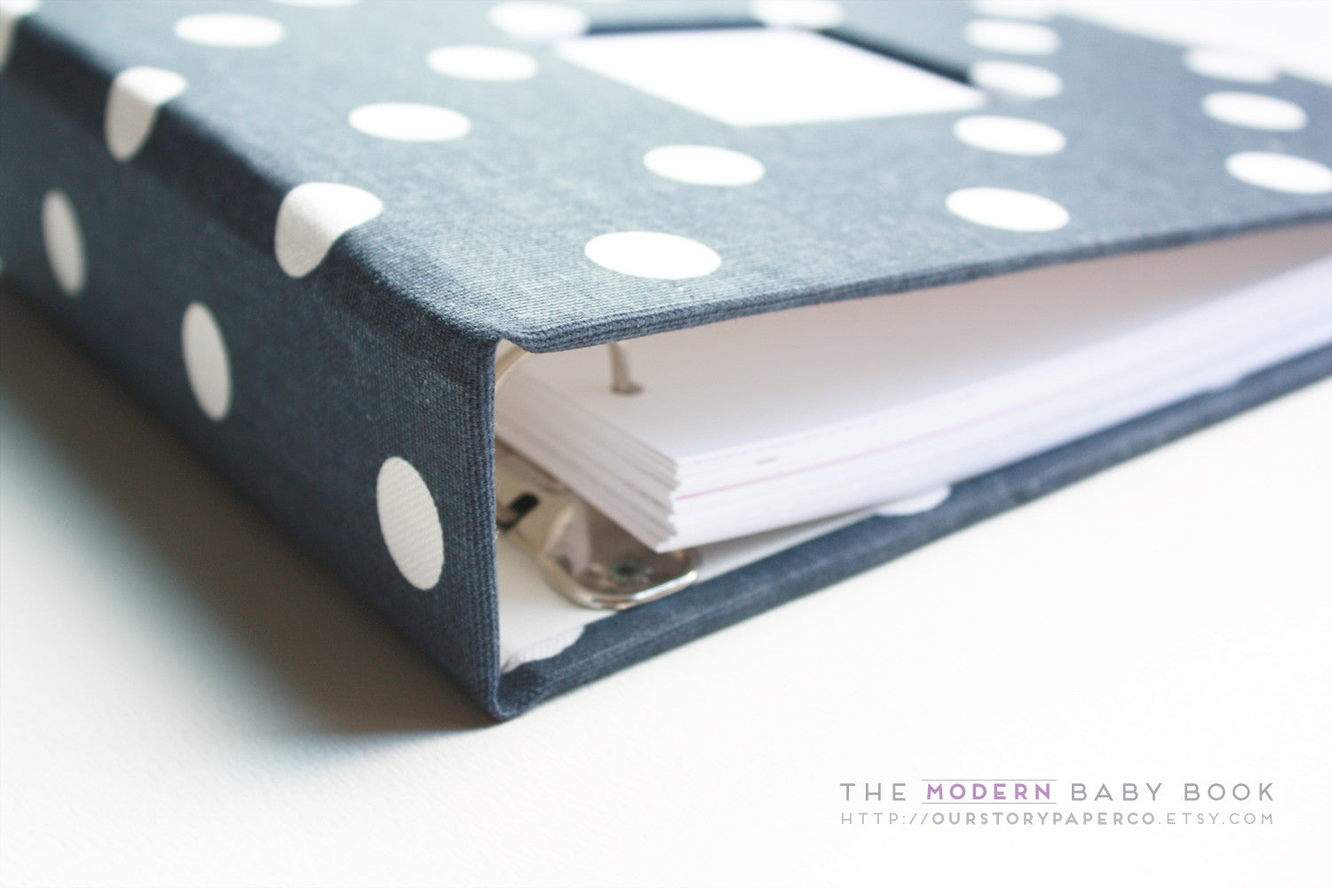 Navy Polka Dot Modern Baby Book - Our Story Paper Co.