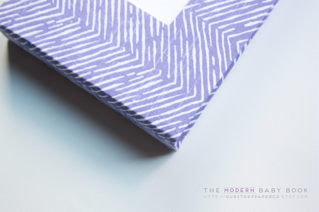 Purple Zebra Lines Modern Baby Book - Our Story Paper Co.