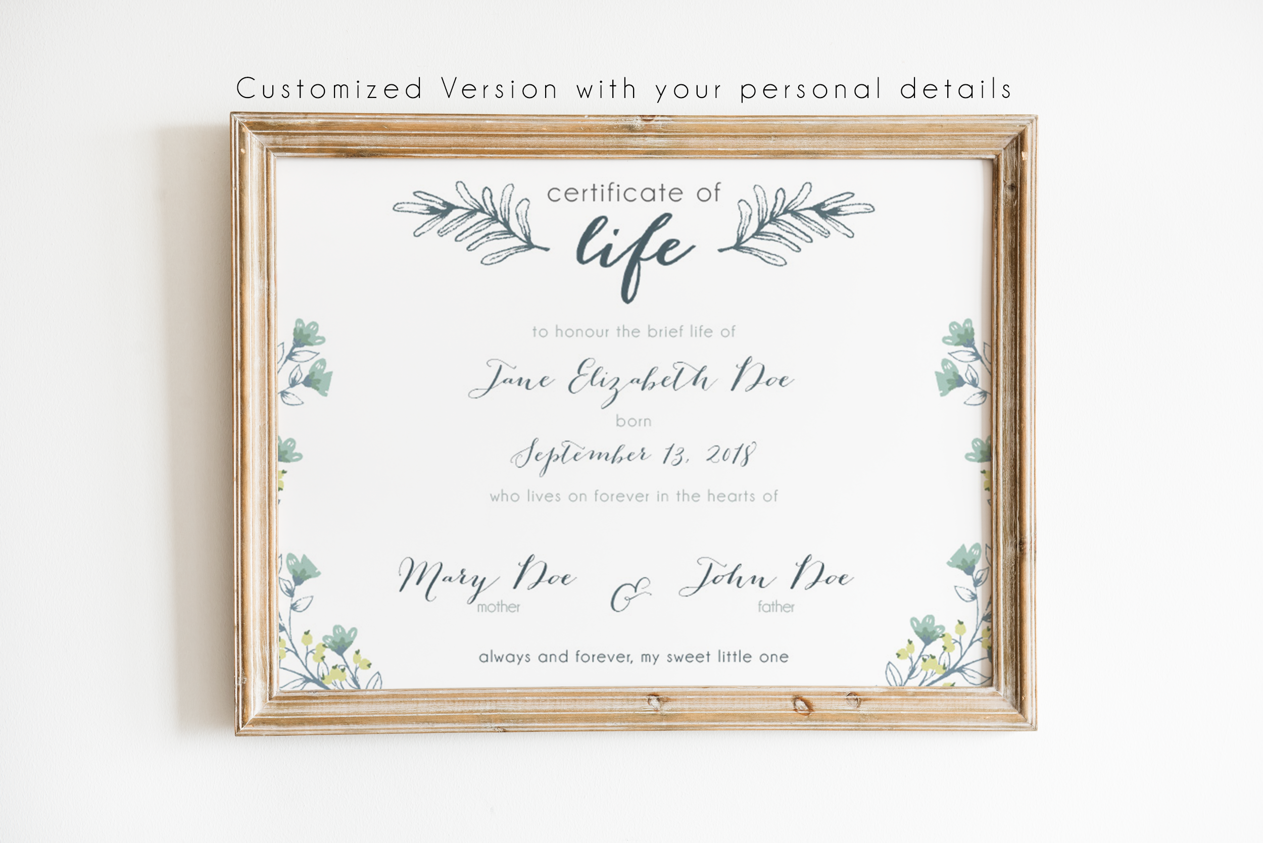 Miscarriage Keepsake - Certificate of Life - Our Story Paper Co.