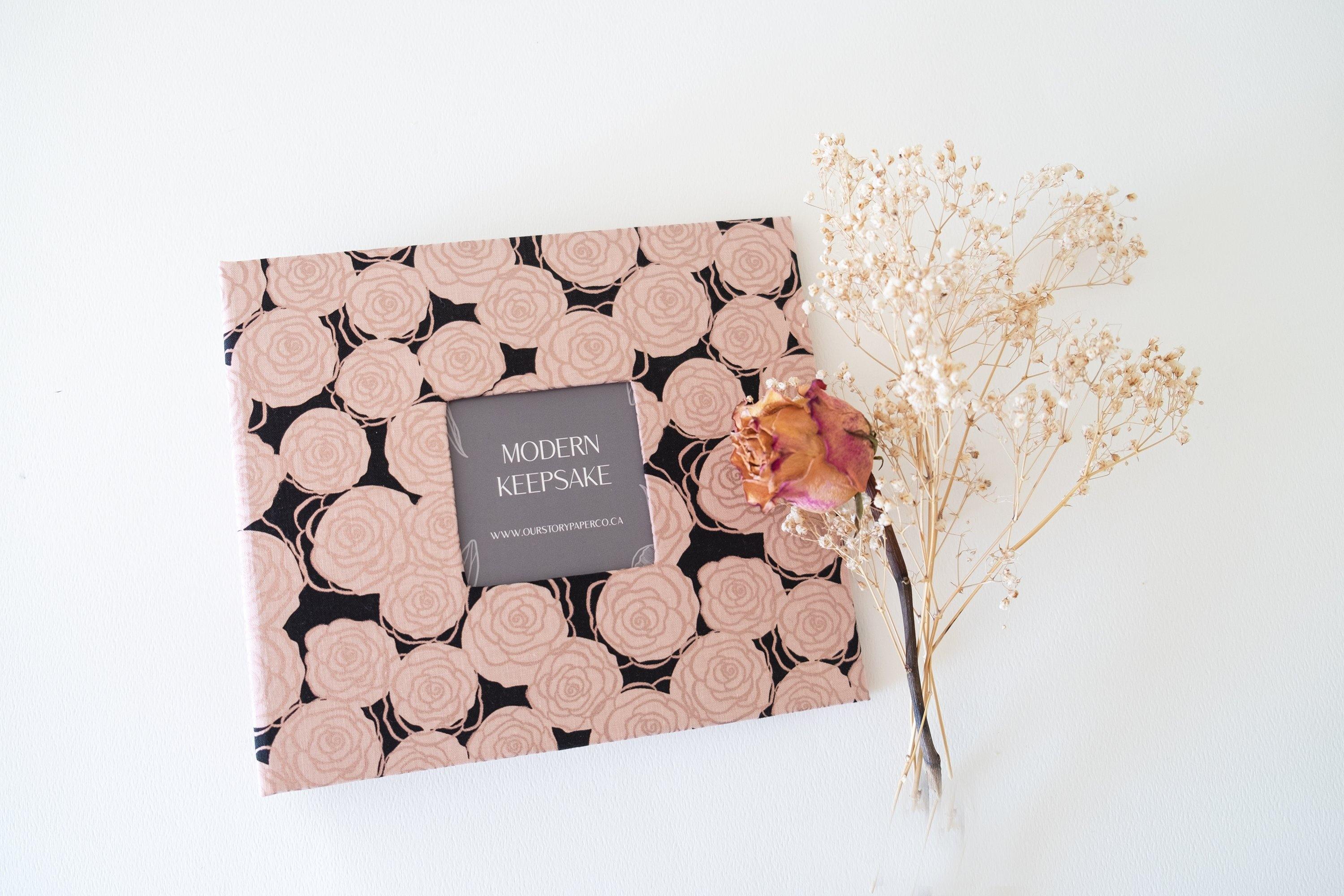 Navy Shimmery Rose Bunch Modern Baby Book - Our Story Paper Co.