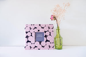 Navy Shimmery Rose Bunch Modern Baby Book - Our Story Paper Co.